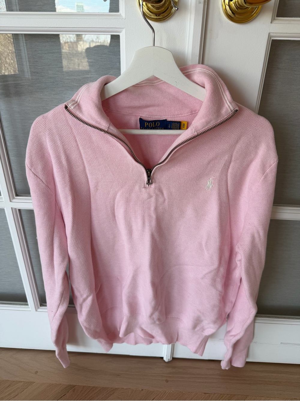 Polo by Ralph Lauren Light Pink Quarter-Zip Cotton Sweater